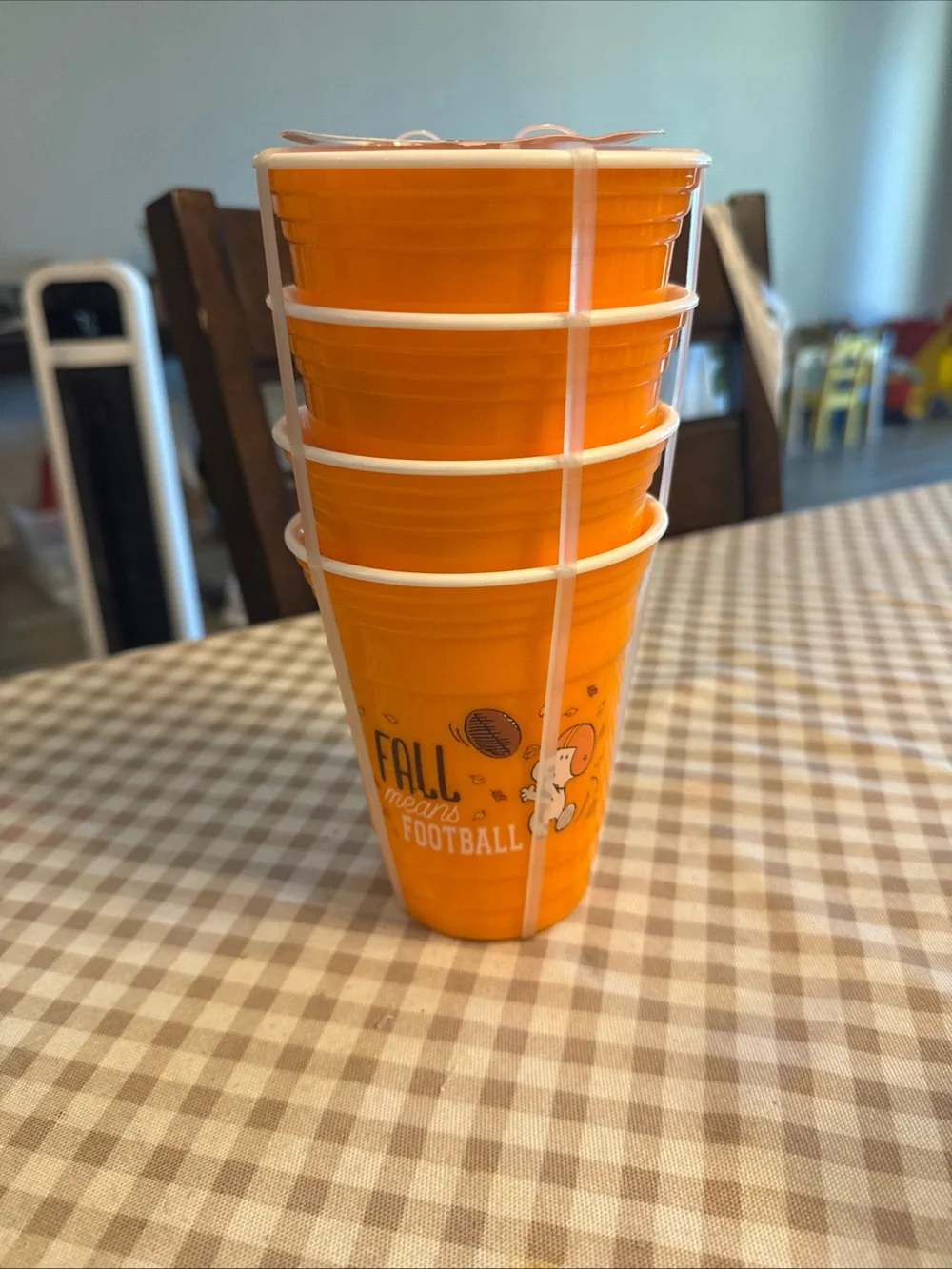 Orange Seasonal Plastic Cups - Fall Football Design (Set)